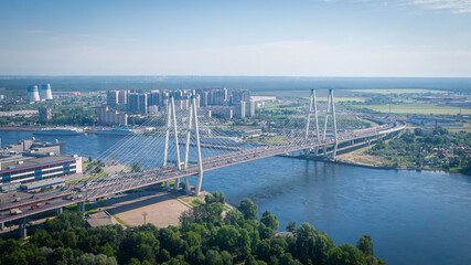 beautiful aerial view of the big obukhovsky bridge