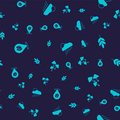 Set Location with leaf, Leaf, Cloud rain and sun and Mushroom on seamless pattern. Vector