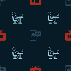 Set Video chat conference, and Freelancer on seamless pattern. Vector