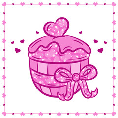Valentine love cupcake drawing sticker