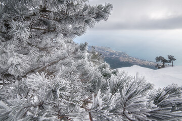 Beautiful winter landscape in the mountains. Crimea, Yalta, Ai-Petri Mountain