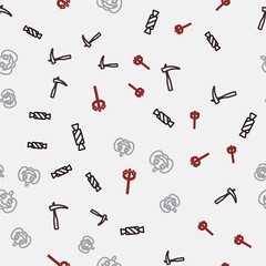 Set line Candy, Scythe, Pumpkin and Trident devil on seamless pattern. Vector