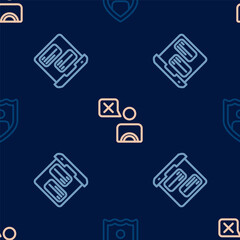 Set line Life insurance with shield, Taxi mobile app and driver on seamless pattern. Vector