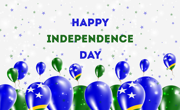 Solomon Islands Independence Day Patriotic Design. Balloons in Solomon Islander National Colors. Happy Independence Day Vector Greeting Card. - Powered by Adobe