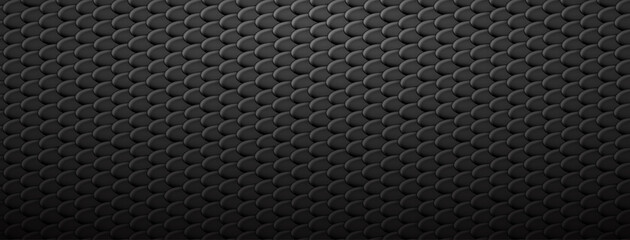 Abstract background of snake, dragon or fish scales in black colors. Squama texture. Roof tiles.