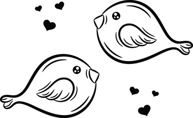 Valentine love birds drawing sketch for coloring