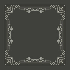 Floral and geometric monogram frame on dark gray background. - Vector.