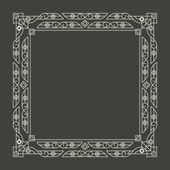 Floral and geometric monogram frame on dark gray background. - Vector.