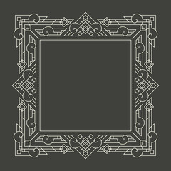 Floral and geometric monogram frame on dark gray background. - Vector.
