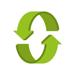 Recycle arrow sign green icon on white background