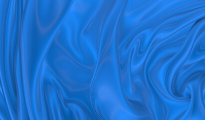 Beautiful flowing fabric of blue wavy silk or satin. 3d rendering image.