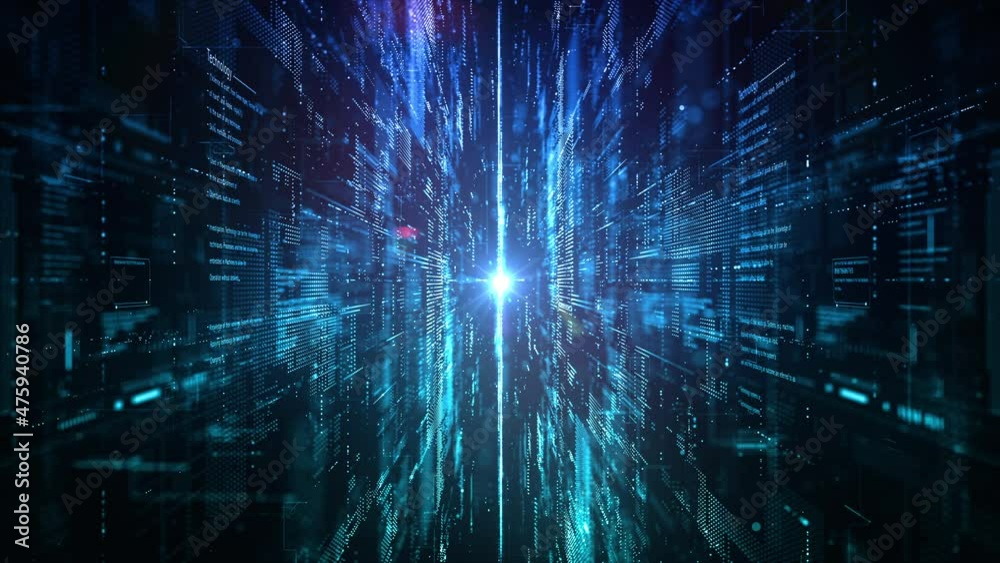 Poster digital cyberspace futuristic, digital data matrix flowing and lighting, 5g high-speed connection da