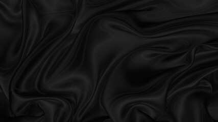 Beautiful flowing fabric of black wavy silk or satin. 3d rendering image.