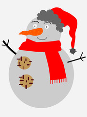 Snowman on white background in vector illustration