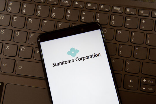 Toronto, ON, Canada - December 19, 2021: Sumitomo Corporation logo on the smartphone screen on a keyboard. Sumitomo Corporation is a trading and business investment company headquartered in Japan. 