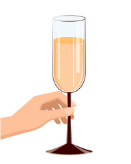 Female hand with a glass of champagne.
Vector design element for congratulations on the holidays, anniversaries, ceremonies.