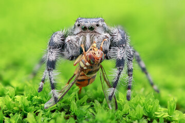 Phidippus adumbratus with prey
