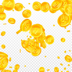 Bitcoin, internet currency coins falling. Adorable scattered BTC coins. Cryptocurrency, digital money. Quaint jackpot, wealth or success concept. Vector illustration.