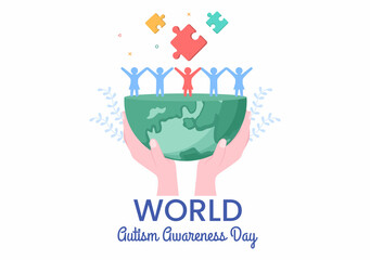 World Autism Awareness Day with Hand of Puzzle Pieces Suitable for Greeting Card, Poster or Banner in Flat Design Illustrations