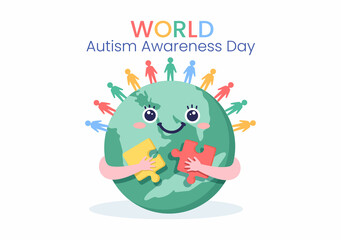 World Autism Awareness Day with Hand of Puzzle Pieces Suitable for Greeting Card, Poster or Banner in Flat Design Illustrations