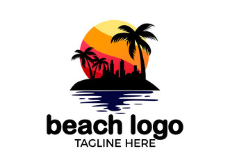 Fototapeta na wymiar The beach and summer logo designs inspiration. Tropical Beach Travel Logo.