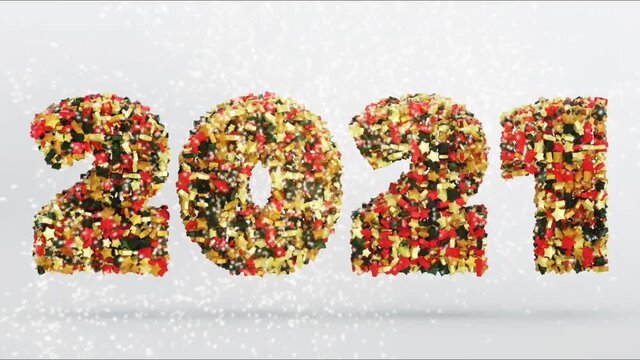 An HD illustration of fireworks on the fon of 2021 made o colorful stars