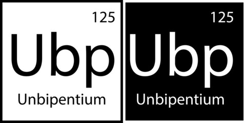 Unbipentium icon. Chemical sign. Mendeleev table element. White and black squares. Vector illustration. Stock image.