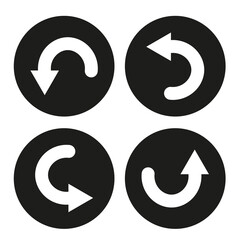 Four arrow icon. Different direction. Semicircular signs. Navigation concept. Flat art. Vector illustration. Stock image.
