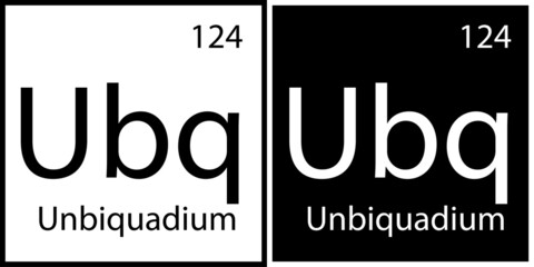 Unbiquadium icon. Chemical sign. Mendeleev table element. White and black squares. Vector illustration. Stock image. 