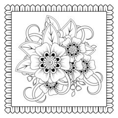 Mehndi flower for henna, mehndi, tattoo, decoration. Decorative ornament in ethnic oriental style, doodle ornament, outline hand draw. Coloring book page.