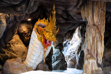 King of Nagas statue in Temple Thailand. - obrazy, fototapety, plakaty