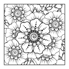 Mehndi flower for henna, mehndi, tattoo, decoration. Decorative ornament in ethnic oriental style, doodle ornament, outline hand draw. Coloring book page.
