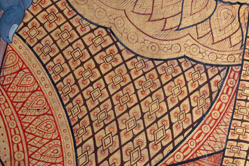 Ancient Thai pattern on wall in Thailand Buddha Temple , Asian Buddha style art.
