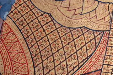 Ancient Thai pattern on wall in Thailand Buddha Temple , Asian Buddha style art.
