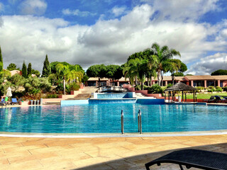 Vilamoura, Portugal - Sept. 25, 2013: Horizontal view of the luxurious Pestana Vila Sol Golf and Resort Hotel located in the Algarve, Portugal's southernmost region.