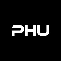 PHU letter logo design with black background in illustrator, vector logo modern alphabet font overlap style. calligraphy designs for logo, Poster, Invitation, etc.	
