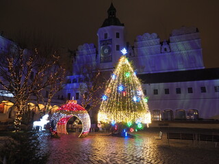 Ducal castle of Szczecin Poland, illuminated for festivity , and the Christmas decorations   © Bluemoment72