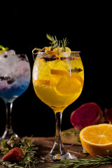 drink in a glass with black background