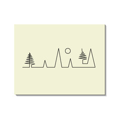 simple illustration of mountains and trees in one continuous line