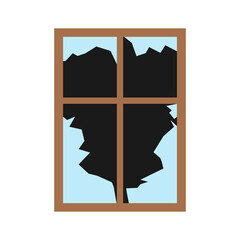 Broken window isolated. Window frame and glass shards. vector illustration