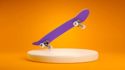 Clean skateboard complete set mockup on orange background. 3d illustration. © aohodesign