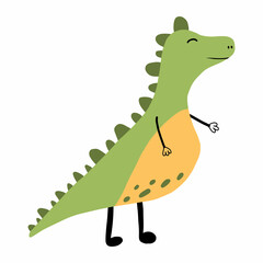 Vector illustration of cute dinosaur. Green roaring dinosaur.