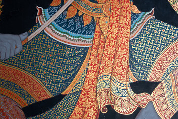 Ancient Thai pattern on wall in Thailand Buddha Temple , Asian Buddha style art.