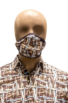 featureless maniquin with matching print shirt and mask isolated on white.