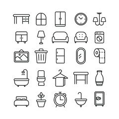 the editable stroke line of pictogram set related to home furniture stuff. the icon collection for web interface and other designs in simple outline.