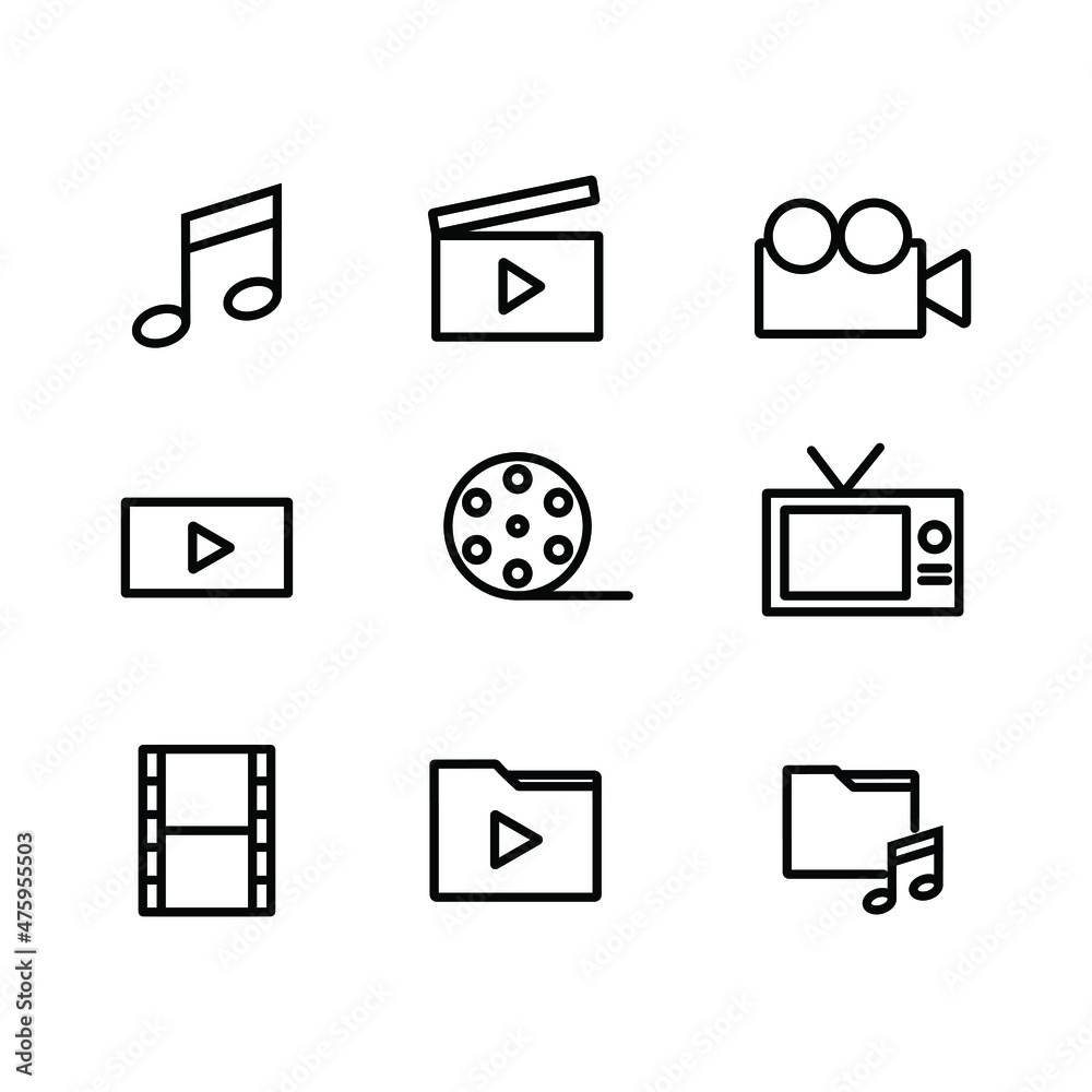 Poster set of icon multimedia applications for gadget or mobile device. editable stroke icon for ui of phon