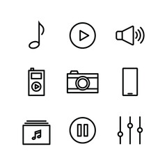 set of icon multimedia applications for gadget or mobile device. editable stroke icon for UI of phone interface. flat line navigation collection for multimedia player design. - obrazy, fototapety, plakaty