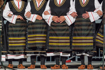 Detail of the national ethnic Macedonian costume close-up - obrazy, fototapety, plakaty