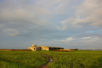 Fototapeta premium Sunset with a farm building at Penghu island