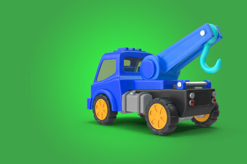 3D rendering blue crane toy on a green isolated background
